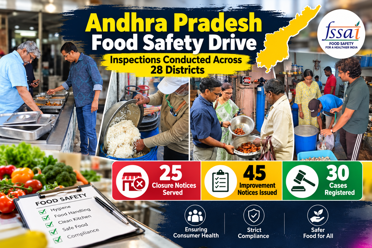 Andhra Pradesh Food Safety Drive: 25 Closure Notices, 45 Improvement Notices & 30 Cases Registered