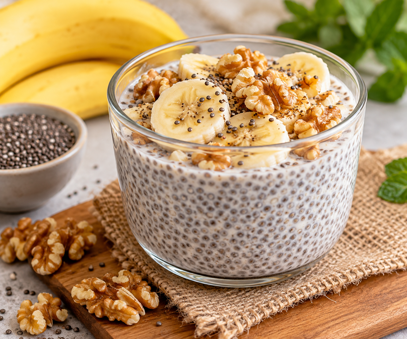 Chia Pudding with Banana and walnuts